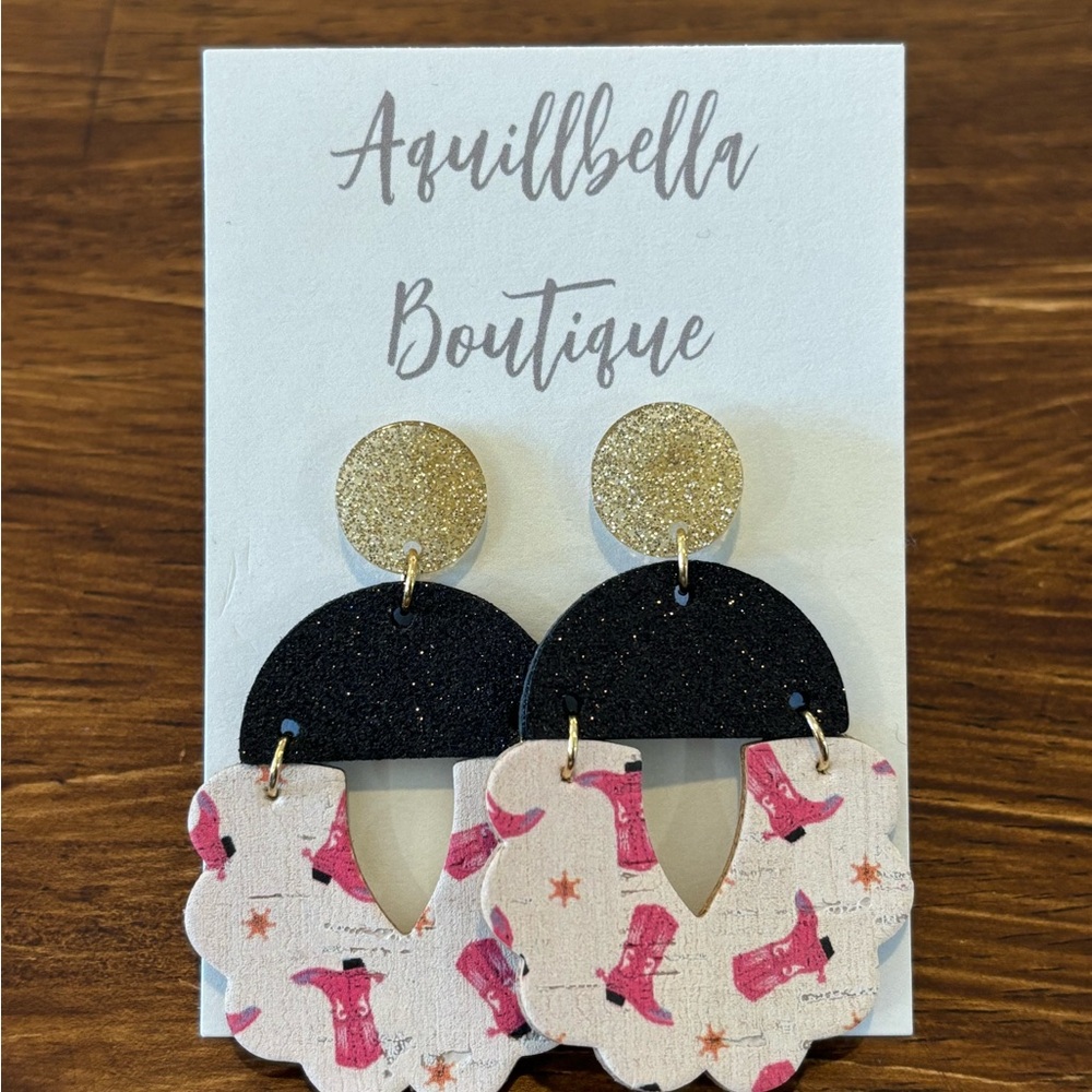 Pink Cowboy Boot Faux Leather Earrings